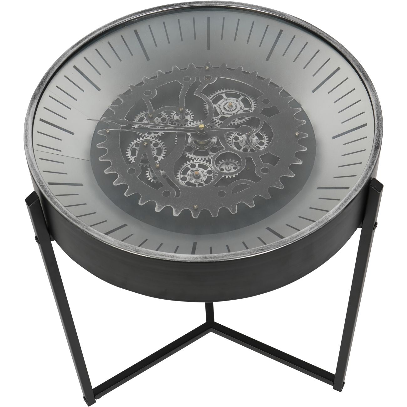 Palladium Black & Glass Moving Dials Clock Side Table